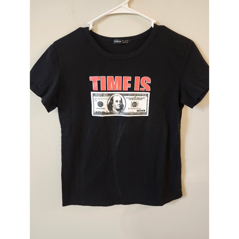 Shein 'Time Is Money' Graphic T-Shirt Junior's Size‎ Small Black